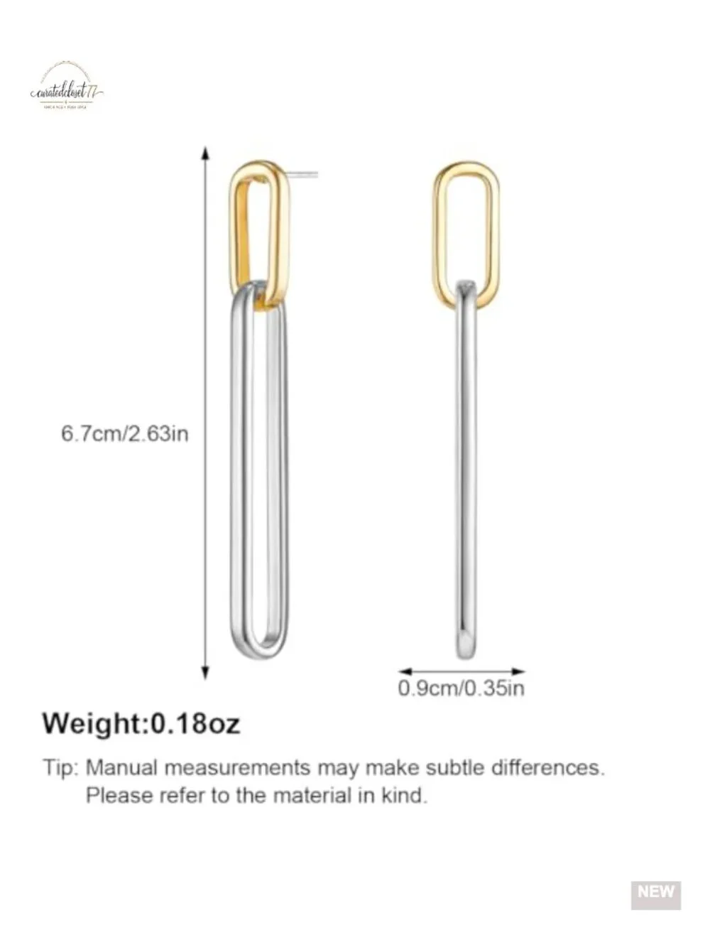 Geometric Link Dangle Earrings with Lever Back - Hypoallergenic Brass